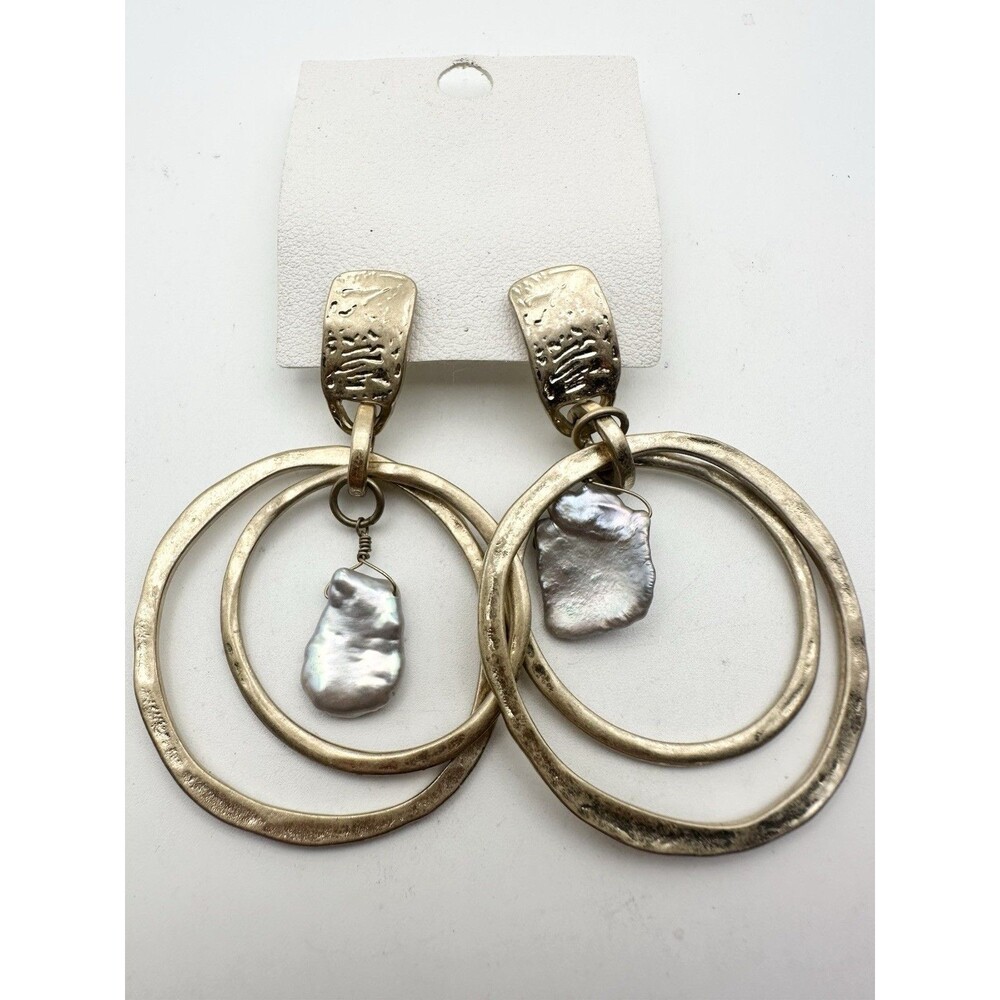 Free People Gold Tone Freshwater Pearl Hoop Earrings